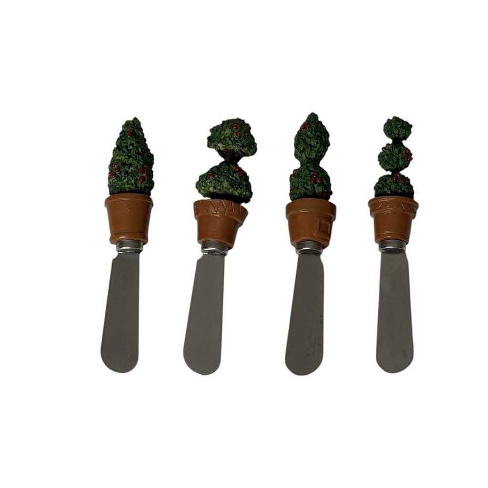 Topiary Christmas Tree Cheese/Butter Spreaders Resin & Stainless Steel Set of 4 - Picture 3 of 3